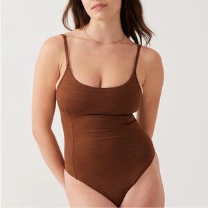 Outdoor Voices Sculpting Thong Bodysuit Heathered Brown Size XL